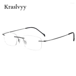 サングラスフレームKrasivyy Pure Titanium Rimless Glasses Frame Men Ultralight Optical Prescription Eyeglasses女性ねじのない近視アイウェア
