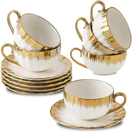 Cappuccino Cups with Saucers Ceramic Coffee Cup Gold 6 Oz لـ Double Espresso Latte Cafe Mocha Teaset of 240510