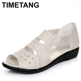 Casual Shoes TIMETANG 2024 Summer Women Woman Genuine Leather Flat Sandals Open Toe