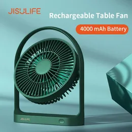 Jisulife Masaüstü Fan Mini USB Güçlü Rüzgar Şarjı Masaüstü Fan Kablosuz 4000mAh 4 Rüzgar Hızı 330 ° Rotata 240521