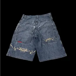 Design de bordado geométrico gótico shorts de jeans folgados para homens para homens 2024 Verão versátil Hip-hop Y2K Basketball Pant 240521