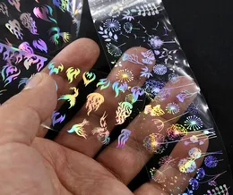 10pcs Holographic Nail Foil stickers 420cm Per Roll Flame Dandelion Panda Bamboo Holo Nails Transfer Decals9383916