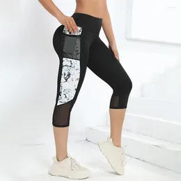 Pantaloni attivi stampa in marmo gelochi sportivi bullizzanti con tasche abbigliamento da donna a vita alta