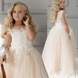 Misshow Kids Lace Flower Girl Dress Crew Neck Princess First Complenion Children Bridesmaid Dresses for Wedding Party Birthday L2405