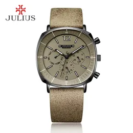 Julius Real Chronograph Men's Business Watch 3 Dials Leather Band Square Face Quartz Holwatch Saat Hediyesi Jah-098 286p