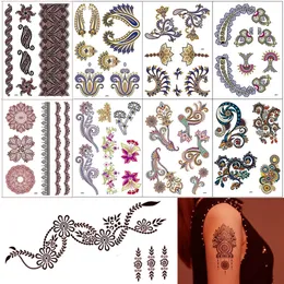 20 prześcieradeł Brązowe naklejki na tatuaż henny koronkowe mehndi tymczasowe tatuaże dla kobiet Flower Arm Metallic Tattooing 240523