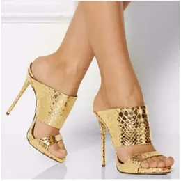 Donne di qualità della moda Donne aperte in oro in oro in pelle Slippista Stiletto Black Sier High Heel D9D