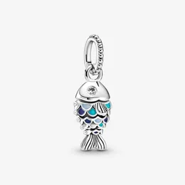 100% 925 Sterling Silver Sparkling Blue Scaled Fish Dangle Fit Fit Original European Charms Bracelet Fashion Wedding Egengagem Jewelr 243N