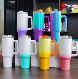 Stock Sublimation 40oz Glitter Tumblers Cups with Handle and Straws Gradient Color Insulated Car Travel Mugs Tumbler Big Capacity Water Bottles 0523
