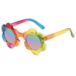 Solglasögon barnsblomma solglasögon regnbåge färgade solglasögon söta runda barnsglasögon lämpliga för små barn pojkar flickor utomhus aktiviteter ymvjr