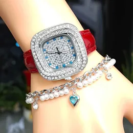 Pulseira de relógio quadrado Conjunto de pulseiras da moda e moderna com quartzo de cinto de diamante