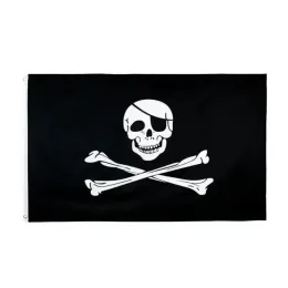 Läskig trasig äldre Jolly Roger Skull Cross Bones Pirate Flag för Home Garden Banner Decorations Polyester FY6049 0523