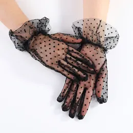 Women Black Sexy Transparentes Dot Mesh Tulle Gloves Wedding Bride Dress Gloves Thin Prom Party Dress Accessories