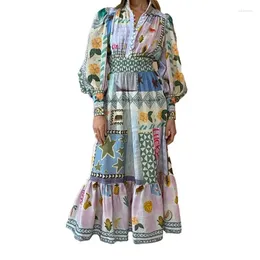 Sukienki swobodne Jamerary Fashion Runway Floral Print Shirt Dress for Women Lantern Long Sleeve Maxi Rabe Boho Vacation Vestidos