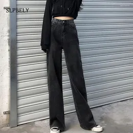 Frauen Jeans Slpely Vintage Schwarze Frauen Sommer Hight Taille Lose Weitbein Harajuku Denim Long Hosenhose 2024 Y2k Streetwear