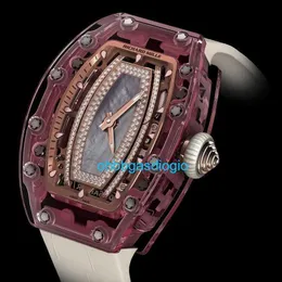 Lyxklockor Richamills Chronograph Mills Women's Series RM07-02 Original Diamond Women's Watch Pink Sapphire Crystal Case Oh7y