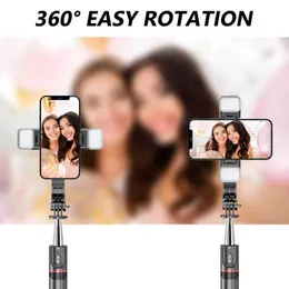 Selfie Monopoden Keelead Bluetooth Selfie Stick 1160 mm verlängertes Dual Fill Light L13D -Stativ mit Fernbedienungs -Verschluss für Android geeignet