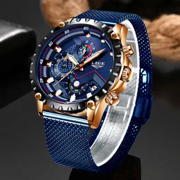 LIGE NOVOS RELISÕES MENS MASSOMENTO MASSEM MANTA Brand Luxo Aço inoxidável Blue Watch Watch Men Sport Casual Sport à prova d'água relógio Relogio LY19122 215Q