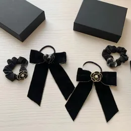 Luxury Brand Classic Rose Flower Designer Pony Tails Holder Hairclip diy love heart Camellia sinensis Sweet Black Hair Rope Clip Accessories gift box packing