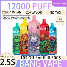 Bang Puff Bangvape 12k Vaper Vapes Disponível Pen e Cigarro Puffs 12000 Dessechable TasteFog 20ml 20k 9k 18k 15k 25k