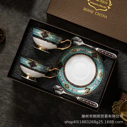 EuropeanStyle Bone China China Chine Coffee Cups Set Ceramic HighValue Glass Luxury Cups and Saucers Retro Tea Sets 240522