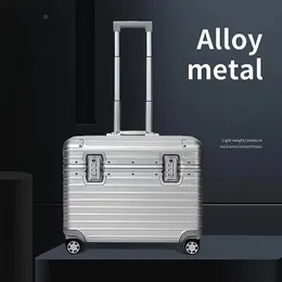 Designer Suitcase Compact Business Boarding Box Pilot Case Silver Groove Texture Aluminium-Magnesium Alloy Telescopic Handle Bagage