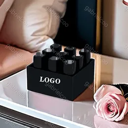 Lüks siyah depolama kutusu klasik logo baskılı akrilik kutu kadın ruj kutusu masaüstü bölünmüş saklama kutusu