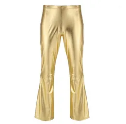 Vuxen Mens Moto Punk Clubwear Party Pants Shiny Metallic Disco med Bell Bottom Bott Fleared Long Dude Costume Trousers Men039S5314819