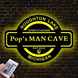 벽 램프 맞춤형 남자 동굴 바 술집 네온 사인 LED 맞춤 이름 날짜 아빠 아버지 방 장식을위한 다채로운 나무 나이트 라이트
