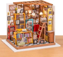 Robotime Dollhouse Kit Miniature Diy Library House Kits Trä Miniatyr Dollhouse SAMS -studie för barn Vuxen 240514