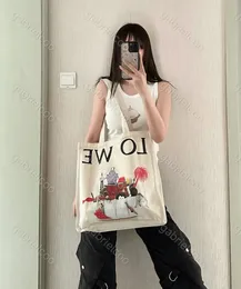 Designer Crafted World Exhibition White Canvas Bag Cartoon Classic Letter Logo Printed Eco friendly Bag with Card Hanger Large Capacity Shopping Storage Bag
