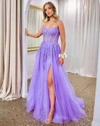 Glitzer A-Line Prom Formal Kleider 2024 Spaghetti Straps Pinse Applikum Tüll Evening Birthday Dress Party Kleider Robe de Soriee Customed