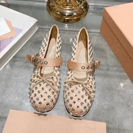 Women Flat Dress Designer Rhinestone Ballet Black Boat Shoes Galf Leather Embellished Buckle Ballerina Shoes Luxury Riveted Buckle Mary shoes