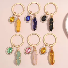 Colorido Natural Keychain Wrap Wrap Stone Anel Acrílico Belas Correntes -chave Presentes de lembrança para homens Jóias feitas à mão