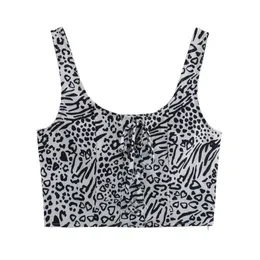 PB ZA 2024 Summer Womens European and American Style Casual Zebra Print Printed Short Slim Vest Top 240514