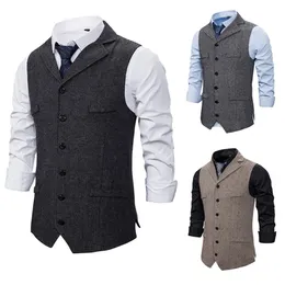 2021 Chic Gray Groom Steps Wool Groomsmen Vest Slim Fit Mens Suit Vest Prom Dinn