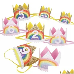 Стаски для вечеринок 1-9 Rainbow Birthday Crown Baby Shower Дети цифровые шляпы декорации мальчика девочки для волос принадлежности для волос. Доставка доставка домой gar dh574