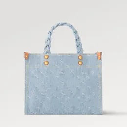 Explosion new Women's bags M24897 Pre-Order Now Let Go PM Tote Bag Denim totes bag stonewashed Retro perfect summer beach handbag Sky Blue Cowhide cotton lining Hook