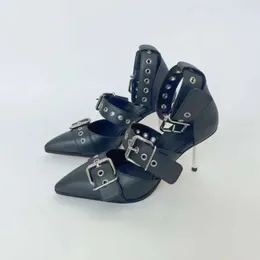 Cintura di fibbia in pelle sandali neri da donna scarpe da donna con testata sapatos femminino stiletto tacchi alti zapatillas de mujer 910