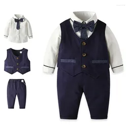 Kleidungssets 3pcs/Set Kinderanzug Kleid Molka Dot Bowknot Gentleman Weste Vollfarbe Langarm Baby Geschenk
