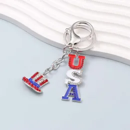 USA Letter Rhinestone Keychains Magic Hat Independence Day Of The United States Cool Key Rings For Women Men Good Handmade Gift