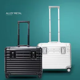 Designer Suitcase Compact Business Boarding Box Pilot Case Silver Groove Texture Aluminium-Magnesium Eloy Telescopic Handle Mode Unisex