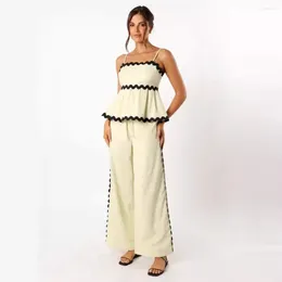 Calças de duas peças femininas sexy mangas com camisole superior cenário lady lady primavera verão traje elegante para mulheres 2024 Conjunto femenino