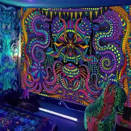 Black Light Tapestry UV Reactive Psychedelic DJ hippie vägg hängande dekor för sovrum sovsal indie rum dekoration 240523