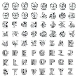 Pedras de pedras soltas 925 Letra do alfabeto banhado a prata A B C Z Round Zodiac Fit Fit Original Bracelet Charms pendente