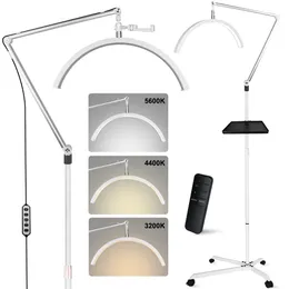 HDSNH befintlig skönhetsfransljus 20Inch 36W led Half Moon Lamp med hjul Justerbar ljusstyrka varm till svalt ljus esthetician Light for Lash Techs Makeup Studios