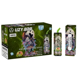 Original Uzy Bar 8000 puffs engångs elektronisk cigarettvape penna 18 ml 600mAh laddningsbar batterityp C Mesh -spole 10 smaker 0% 2% 3% 5% Tillgänglig 8000 puff