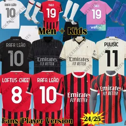 Ac Mi Lans 24 25 Rafa Leao Tomori Musah Maglia Mailand AC Soccer Jersey Jovic Theo Giroud Pulisic Maglia AC Player Jersey Wangen Bennacer Long Sleeve Kids Kit Fußball