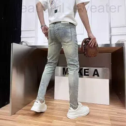 Men's Jeans designer European 2024 Spring/Summer Hot Diamond Printed Trendy Brand Casual and Handsome Light Color Slim Fit Small Feet Pants 41R4