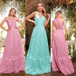 Casual Dresses Women Halter Neck Hollow Back Lace Party Dress 2024 Fashion Sleeveless Summer Long Wedding Guest Gowns Beach Vacation